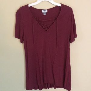 Short sleeve top with tie up straps